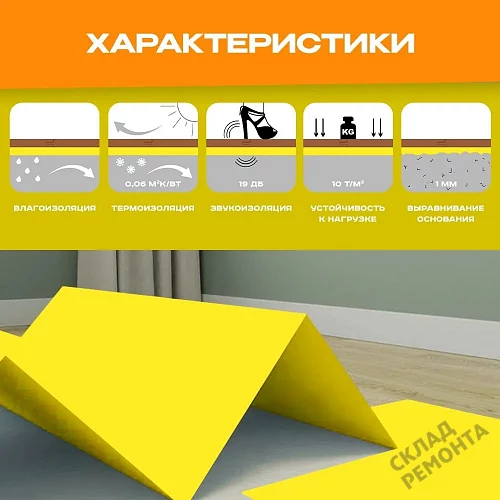 Фото Подложка листовая Solid 2 мм под ламинат и паркет желтая – купить в Комсомольске-на-Амуре: цена, описание, фото. Интернет-магазин 3
