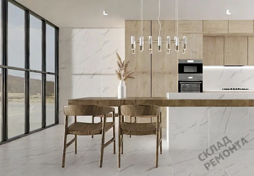 Фото Керамогранит матовый Steppe Ceramics Statuario White белый 600*600*9,5 – купить в Комсомольске-на-Амуре: цена, описание, фото. Интернет-магазин 5