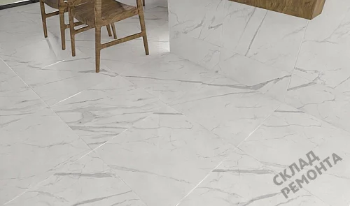 Фото Керамогранит матовый Steppe Ceramics Statuario White белый 600*600*9,5 – купить в Комсомольске-на-Амуре: цена, описание, фото. Интернет-магазин 4